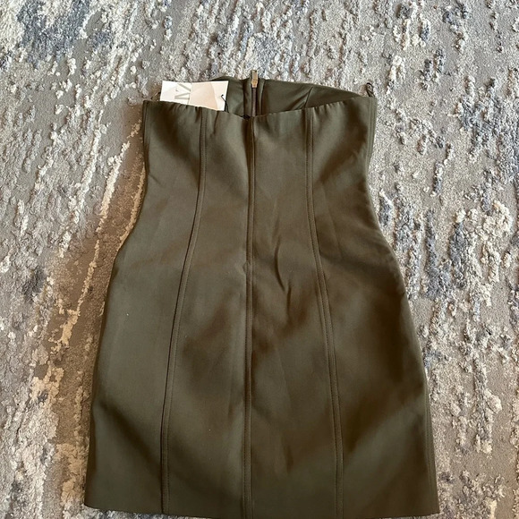 Zara Olive Green Strapless Dress - Picture 2 of 5